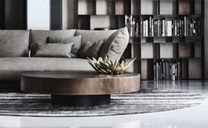 Table basse design haut de gamme Arena par Cattelan Italia, finition brossée main avec plateaux verre pivotants, disponible chez D-Style Interior.