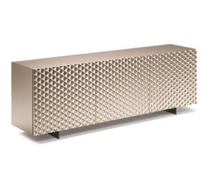 Buffet design haut de gamme Royalton par Cattelan Italia, motif géométrique tridimensionnel hypnotisant avec portes polyuréthane, disponible chez D-Style Interior