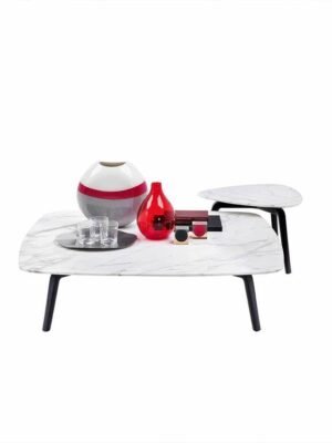 Fiorile | Table basse design haut de gamme Poltrona Frau, piètement en frêne massif moka ou wengé, plateau bois ou marbre Calacatta, formes modulables, disponible chez D-Style Interior