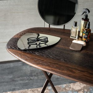 TAHITI Trousse bureau coiffeuse design en acier laqué et bois noble avec miroir ajustable – Disponible chez D-Style Interior