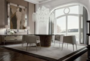 Poggi Capitonné chaise design haut de gamme par Vittoria Frigerio avec dossier capitonné et pieds en bois massif. Disponible chez D-Style Interior.